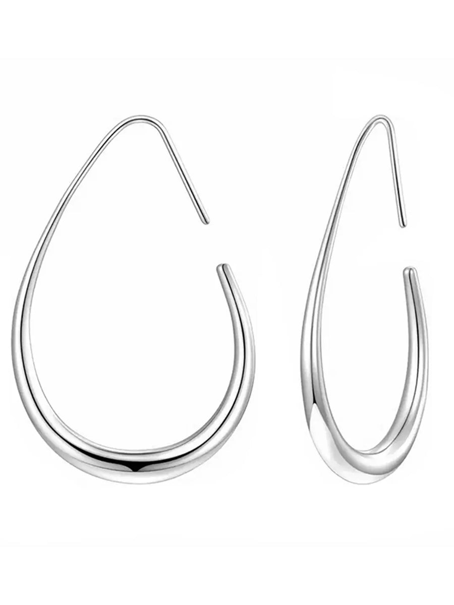 Peora Silver Fluid Shape Hoop Earrings