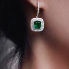Peora Emerald Green Halo Cushion Earrings