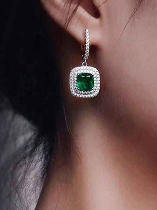 Peora Emerald Green Halo Cushion Earrings