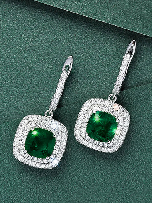 Peora Emerald Green Halo Cushion Earrings