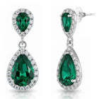 Peora Emerald Drop Halo Silver Earrings