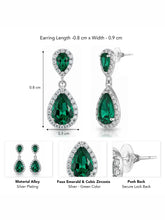 Peora Emerald Drop Halo Silver Earrings