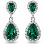 Peora Emerald Drop Halo Silver Earrings