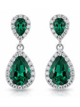 Peora Emerald Drop Halo Silver Earrings