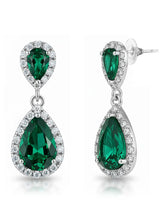 Peora Emerald Drop Halo Silver Earrings