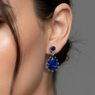 Peora Silver Crystal Chic Blue Drop Earrings