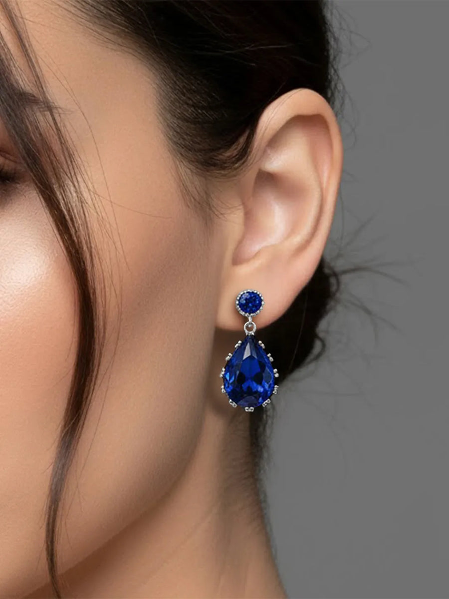 Peora Silver Crystal Chic Blue Drop Earrings