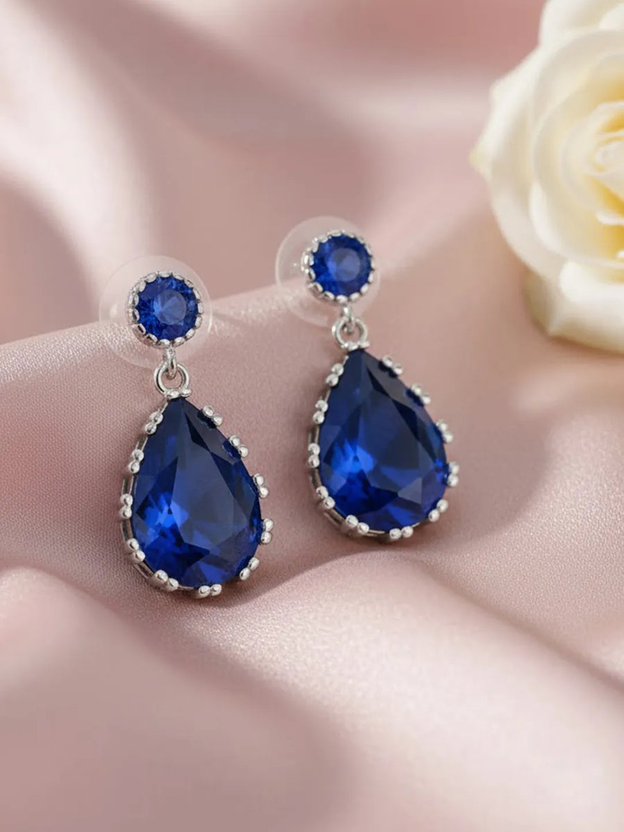 Peora Silver Crystal Chic Blue Drop Earrings