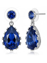 Peora Silver Crystal Chic Blue Drop Earrings