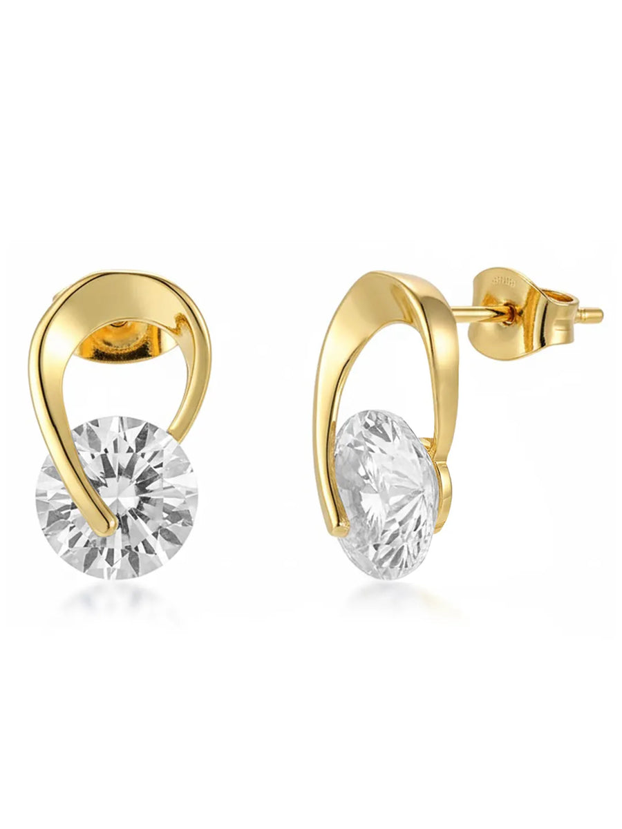 Peora Solitaire Drop Gold Stud Earrings