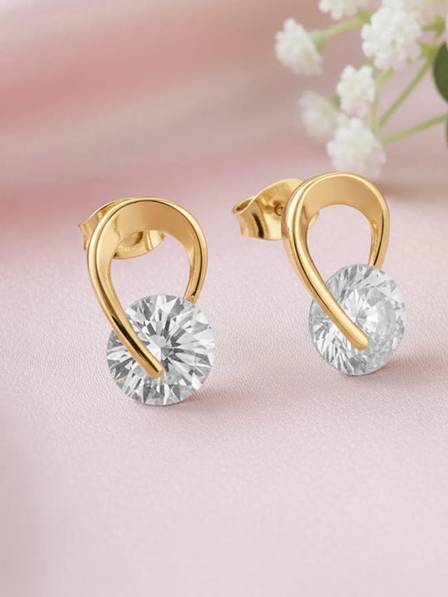 Peora Solitaire Drop Gold Stud Earrings