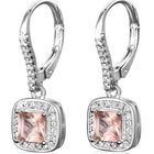 Peora Pink Gem Halo Silver Drop Earrings