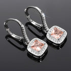 Peora Pink Gem Halo Silver Drop Earrings