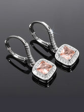 Peora Pink Gem Halo Silver Drop Earrings