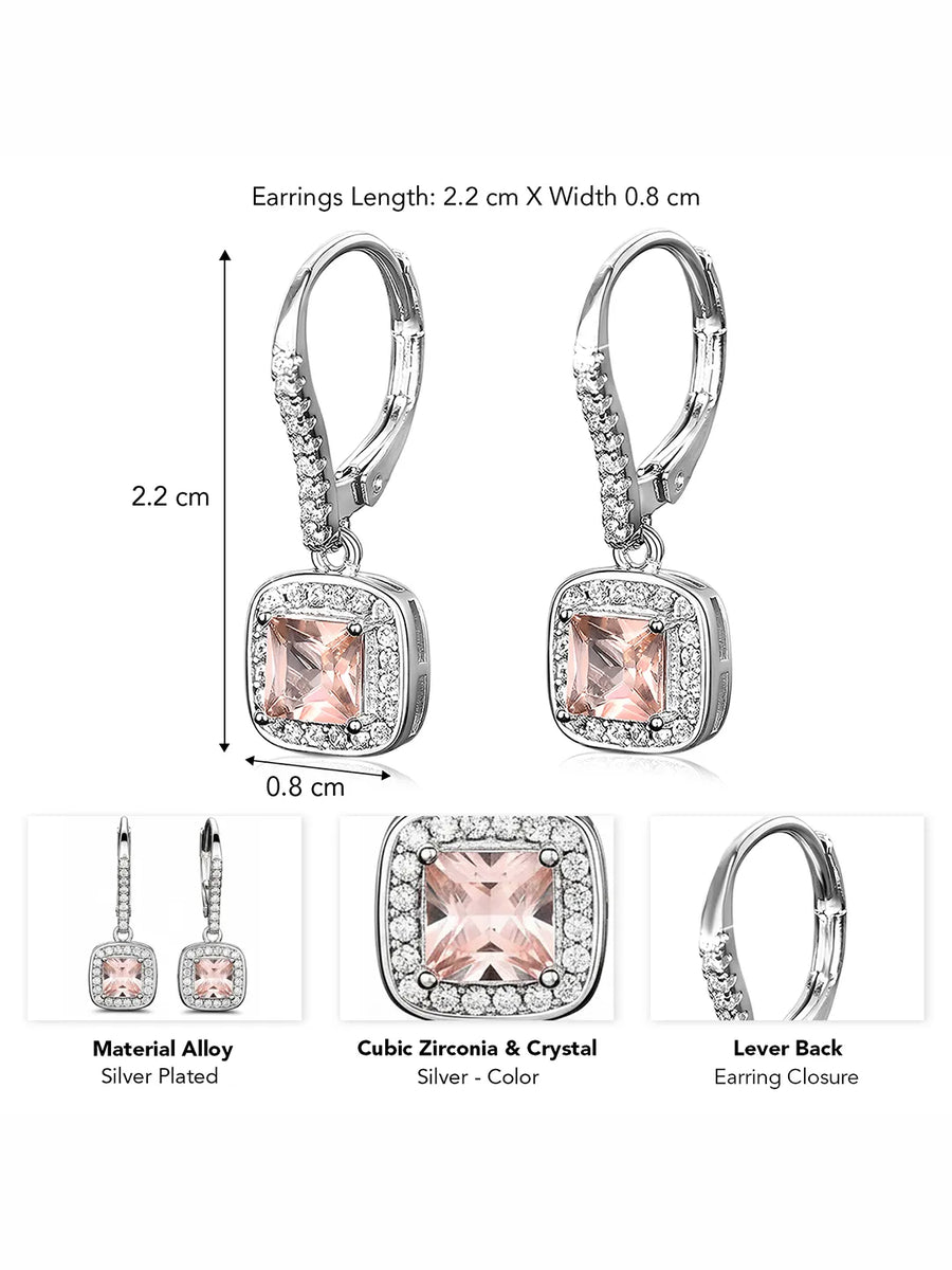 Peora Pink Gem Halo Silver Drop Earrings