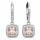 Peora Pink Gem Halo Silver Drop Earrings
