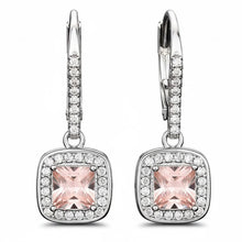 Peora Pink Gem Halo Silver Drop Earrings