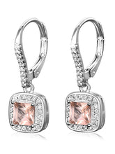 Peora Pink Gem Halo Silver Drop Earrings