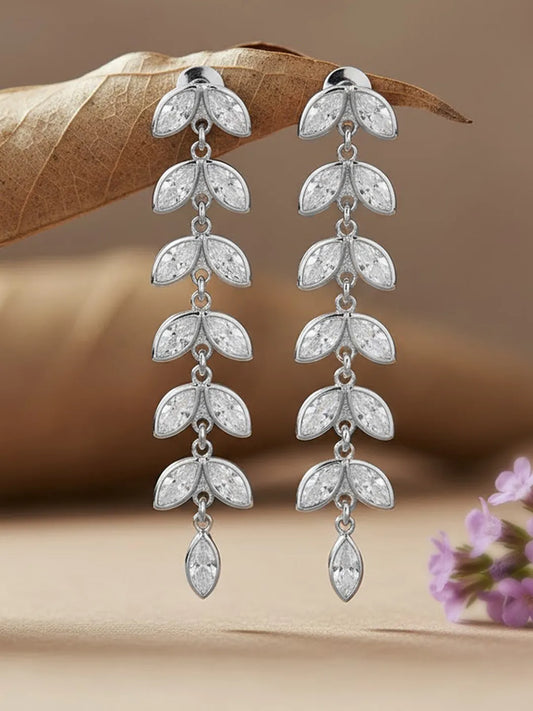 Peora Chic Silver Leaf Drop Earrings