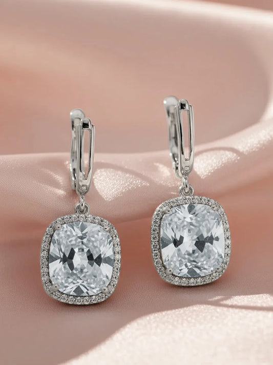 Peora Silver Statement Cushion Drop Earrings