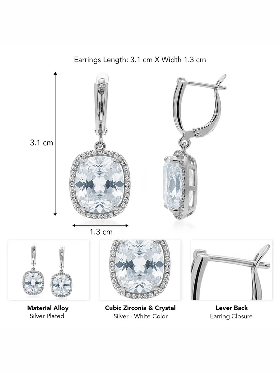 Peora Silver Statement Cushion Drop Earrings