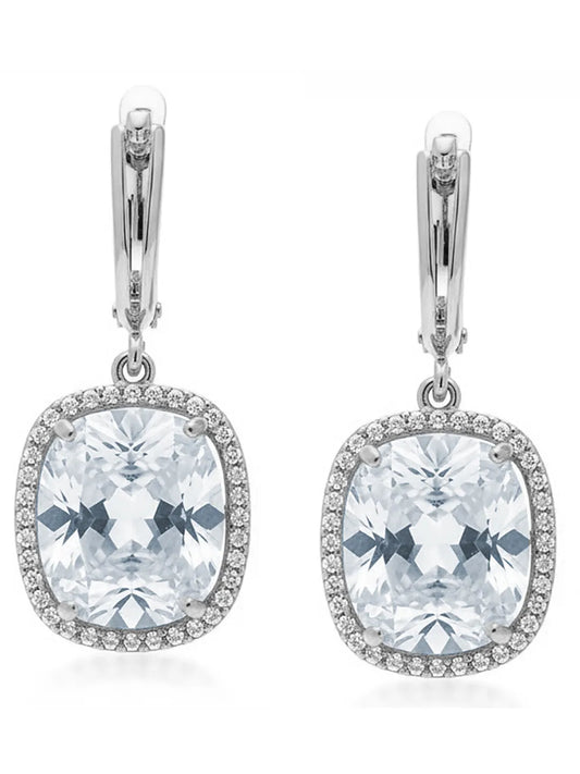 Peora Silver Statement Cushion Drop Earrings