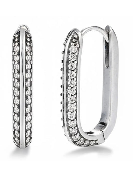 Peora Silver Oval Crystal Hoop Earrings
