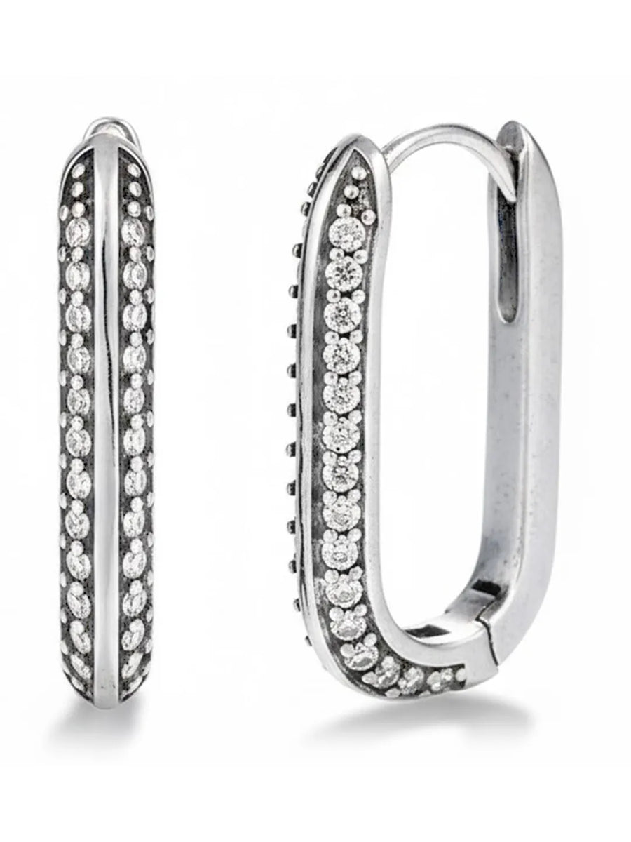 Peora Silver Oval Crystal Hoop Earrings