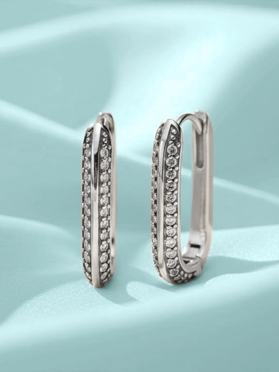 Peora Silver Oval Crystal Hoop Earrings