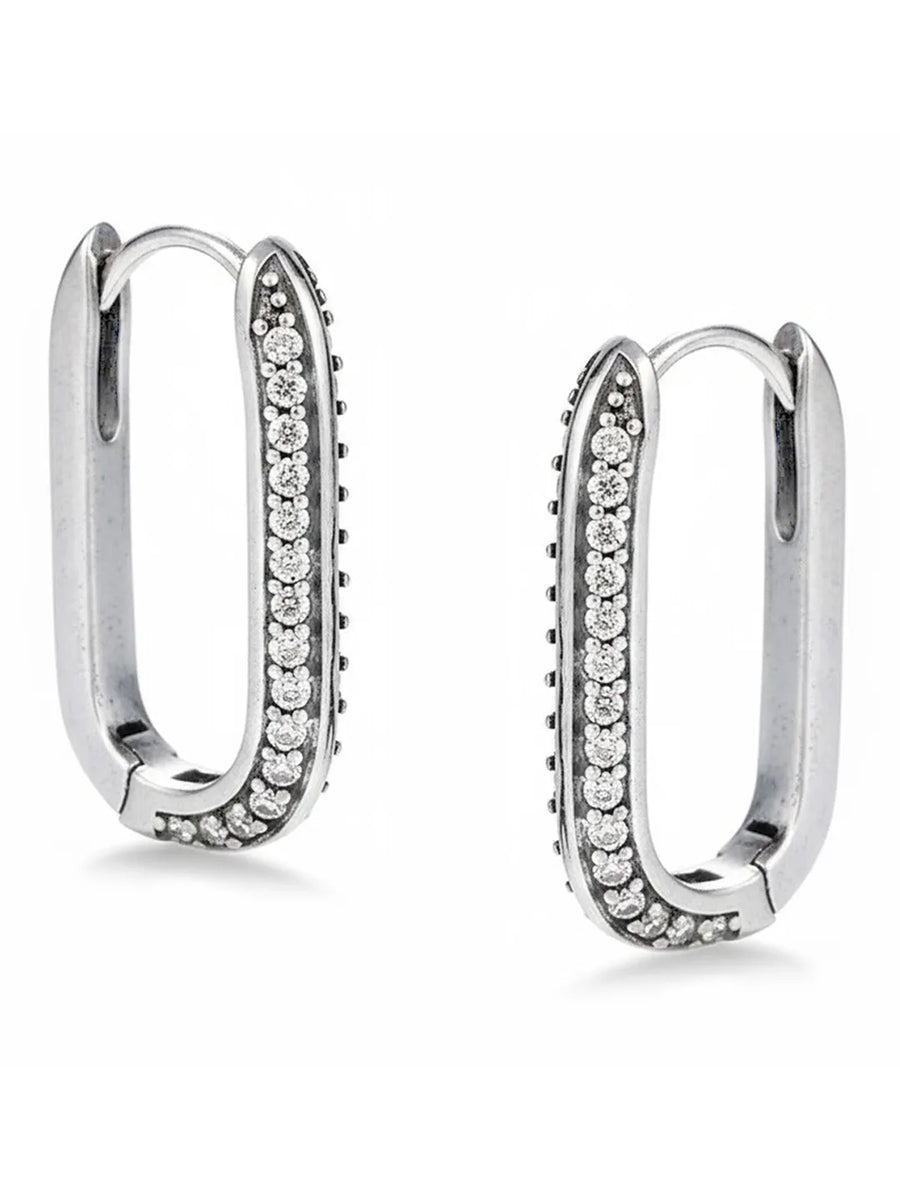 Peora Silver Oval Crystal Hoop Earrings