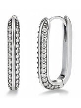 Peora Silver Oval Crystal Hoop Earrings