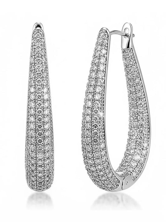 Peora Sparkling CZ Pave Oval Hoop Earrings