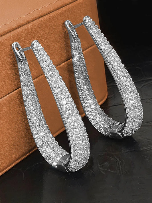 Peora Sparkling CZ Pave Oval Hoop Earrings