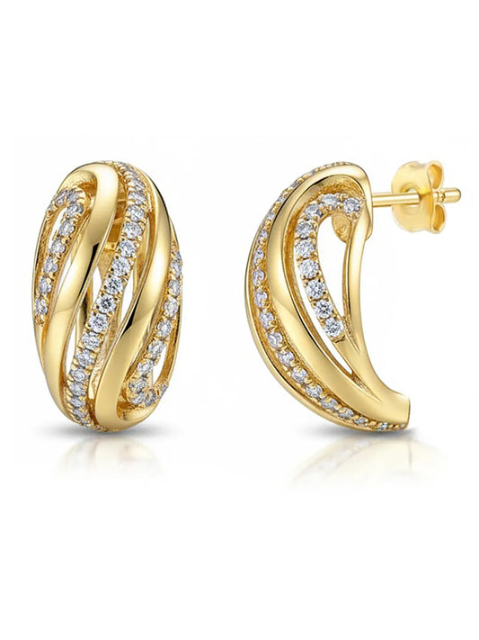 Peora CZ Accent Gold Twist Stud Earrings