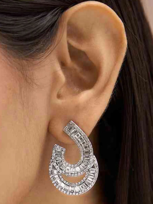 Peora Luxury Baguette CZ Swirl Drop Earrings