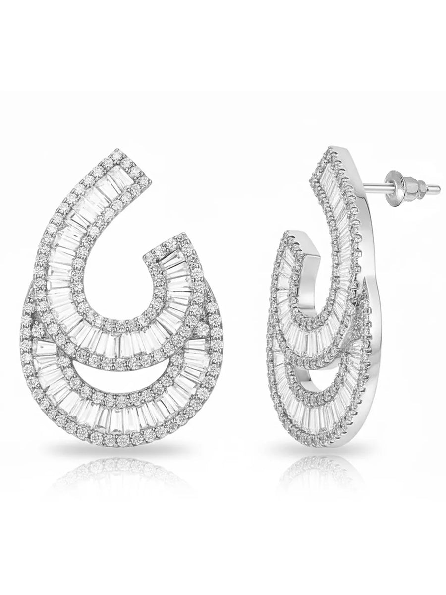 Peora Luxury Baguette CZ Swirl Drop Earrings
