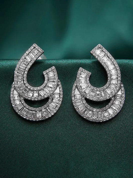 Peora Luxury Baguette CZ Swirl Drop Earrings