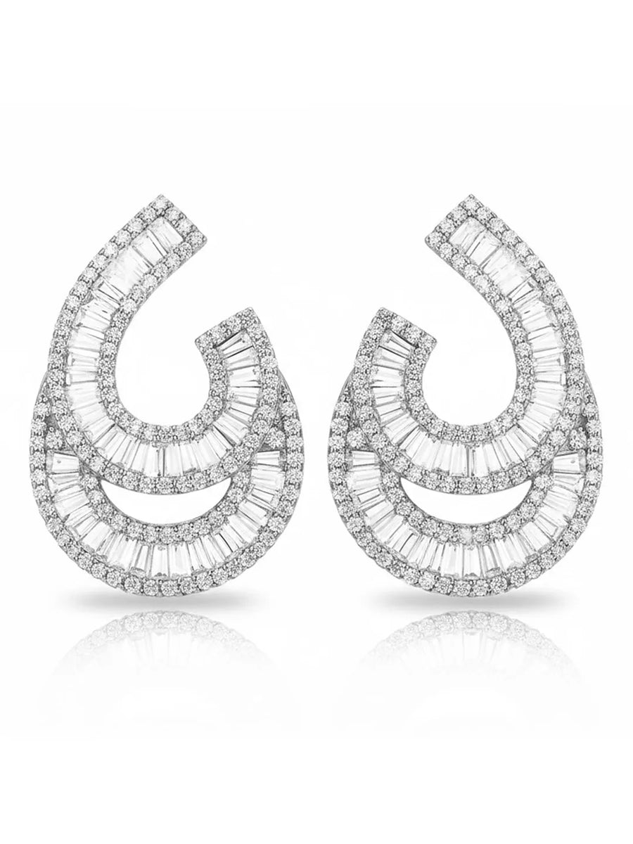 Peora Luxury Baguette CZ Swirl Drop Earrings