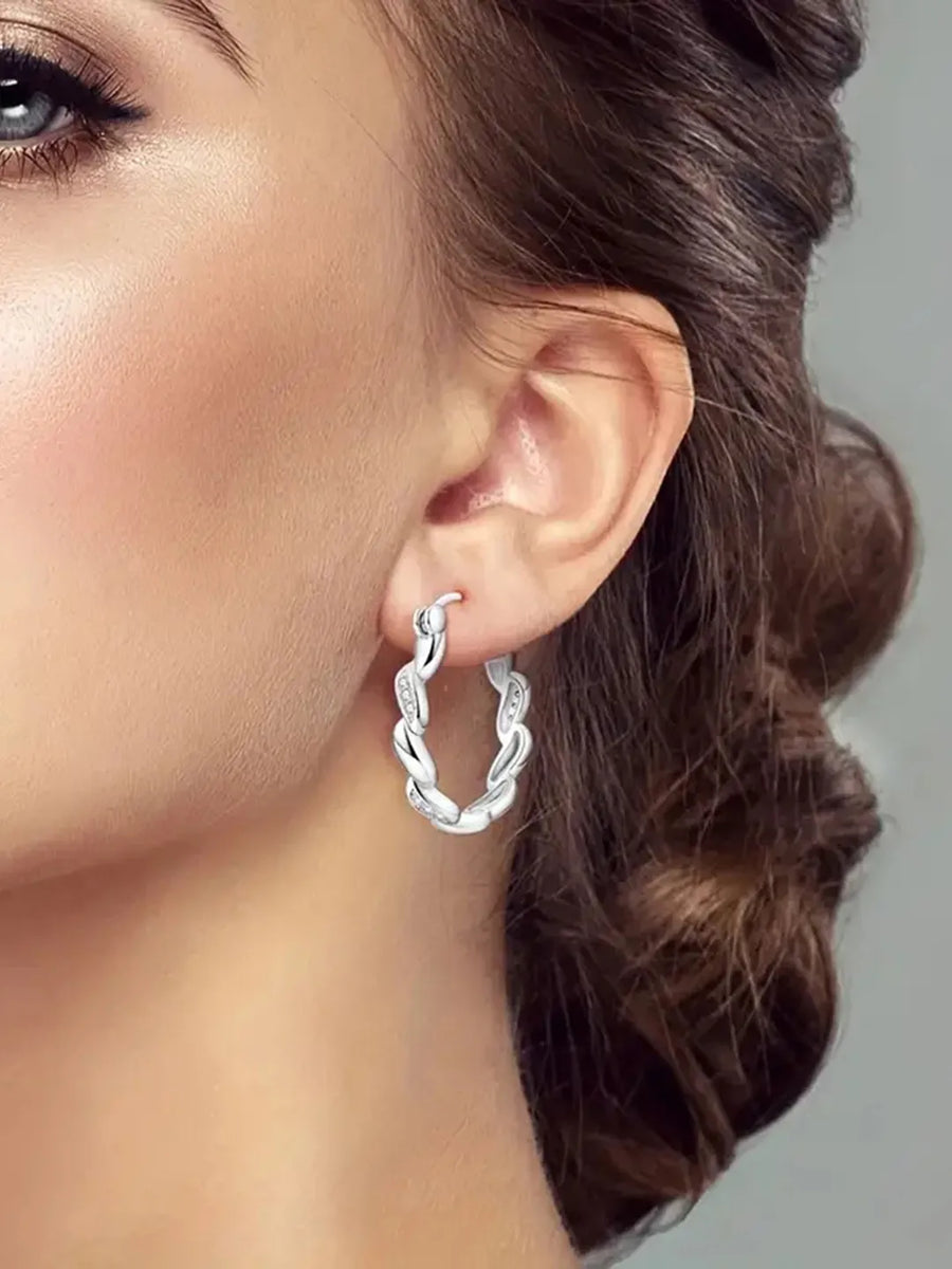 Peora Linked CZ Silver Hoop Earrings