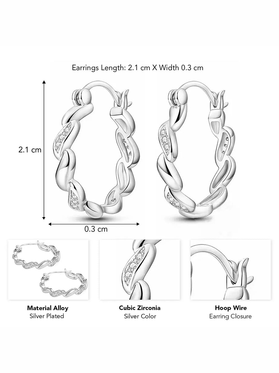 Peora Linked CZ Silver Hoop Earrings