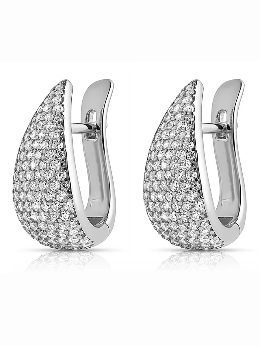 Peora Silver CZ Studded Teardrop Earrings