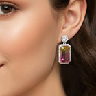 Peora Silver Luxury Pink Yellow Stone Earrings