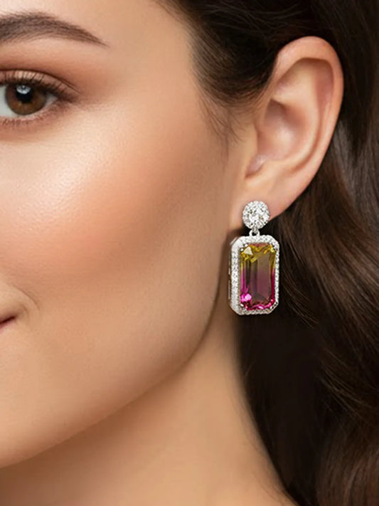 Peora Silver Luxury Pink Yellow Stone Earrings