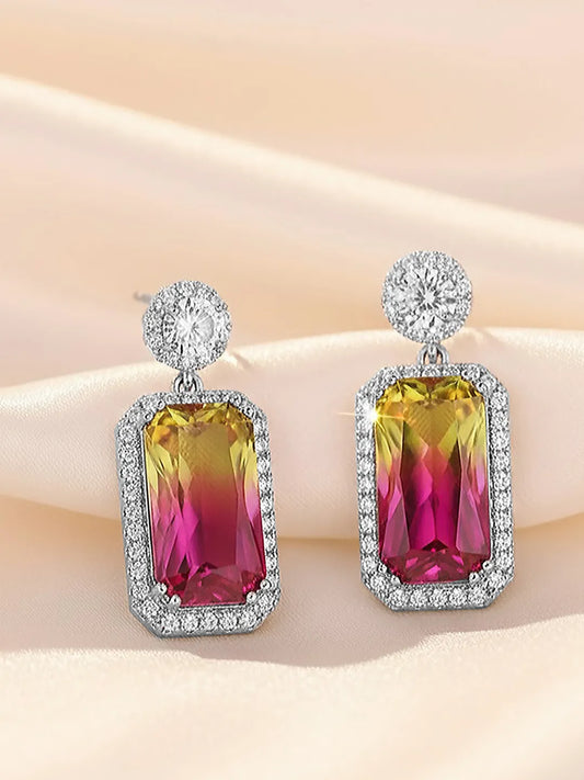 Peora Silver Luxury Pink Yellow Stone Earrings