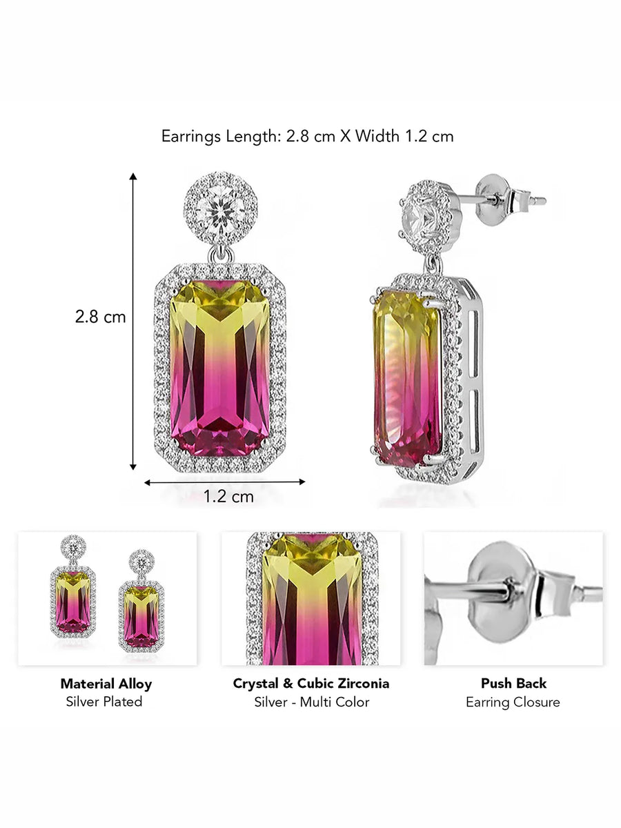 Peora Silver Luxury Pink Yellow Stone Earrings