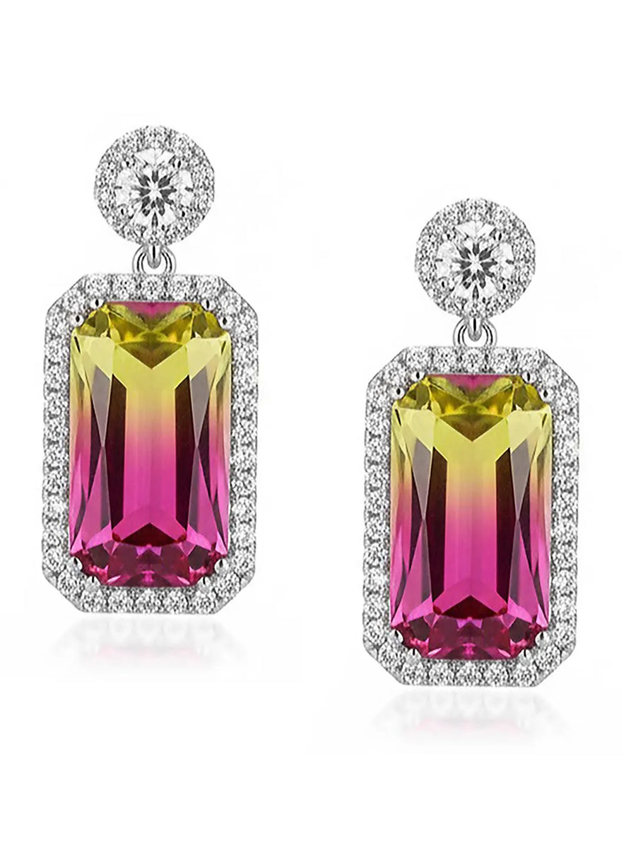 Peora Silver Luxury Pink Yellow Stone Earrings