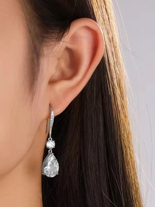 Peora Silver Crystal Teardrop Dangle Earrings
