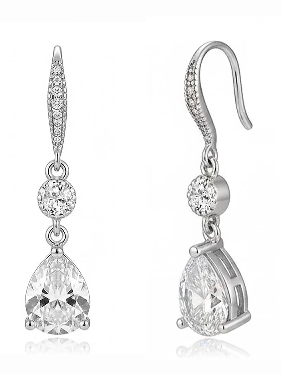 Peora Silver Crystal Teardrop Dangle Earrings
