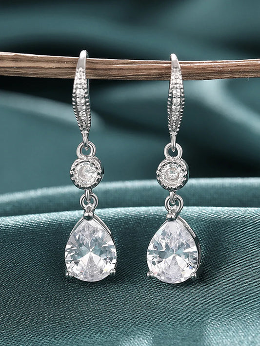 Peora Silver Crystal Teardrop Dangle Earrings