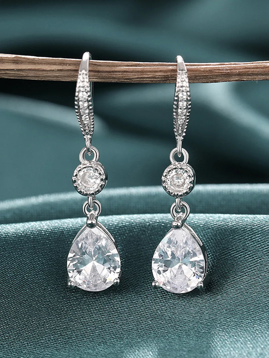 Peora Silver Crystal Teardrop Dangle Earrings